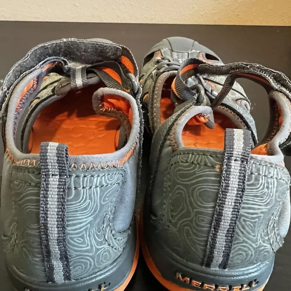 Merrell Boys Hydro‎ Sandals Size 7 W Grey Orange Hike Camp Comfort Water